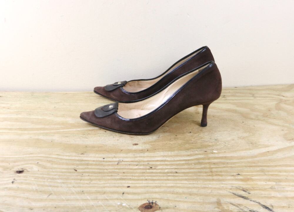 Jimmy Choo Sandals 37 Brown Suede Kitten Heeled Pointed Shoes Italy